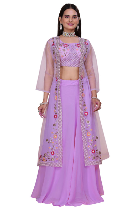 Emerald Green Embroidered Indo-Western Set with Sheer Long Jacket